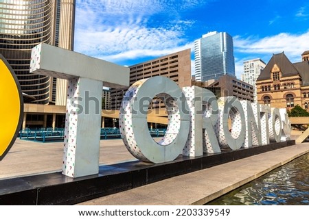 Toronto sign at Nathan Phillips Square in Toronto in a sunny day, Ontario, Canada
