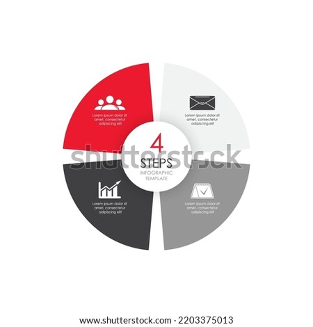 Vector circle infographic template for round diagram, graph and web design. Business concept with 4 steps, options or processes. Isolated on white background.