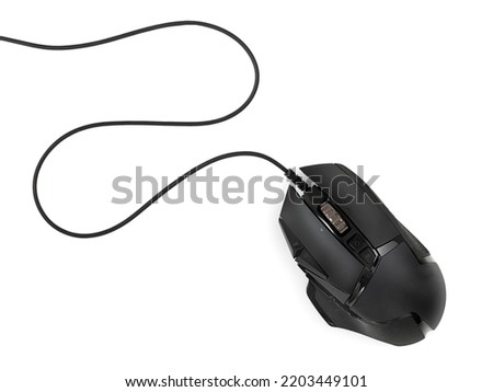 Professional gaming wired mouse isolated on a white background, top view Royalty-Free Stock Photo #2203449101