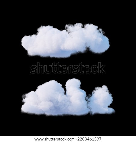3d rendering, sky clip art, white cumulus and cloud isolated on black background. Weather design elements