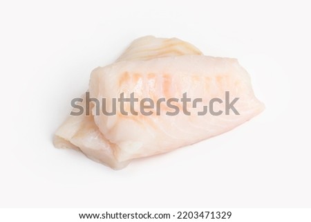 two a piece raw cod,  fish on white  background