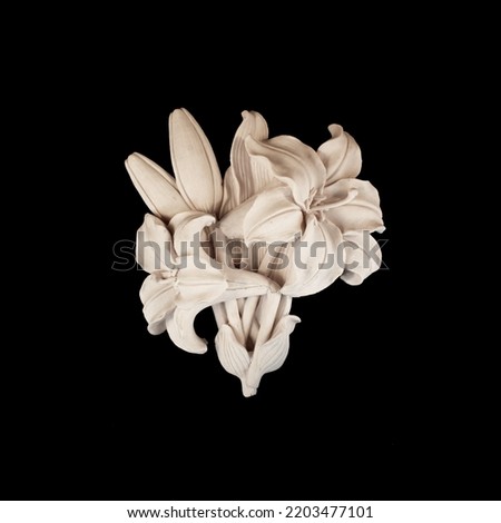 White porcelain flower on black background Royalty-Free Stock Photo #2203477101