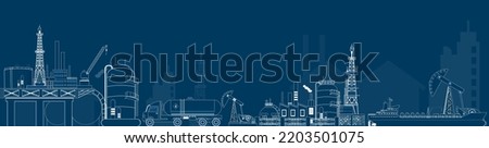 Gas and oil industry platform Banner with Outbuildings, Oil storage tank and more. Poster Brochure Flyer Design, Vector Illustration eps10 Royalty-Free Stock Photo #2203501075