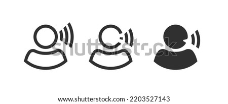 Voice sound command icon ui element vector or person man speak control access recognition line outline art graphic symbol, speech talk dictate audio sign thin stroke image clipart Royalty-Free Stock Photo #2203527143