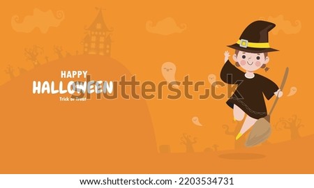 Happy Halloween trick or treat flat style witch and fun party celebration invitation banner template, poster background Vector illustration