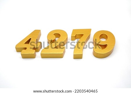   Number 4279 is made of gold-painted teak, 1 centimeter thick, placed on a white background to visualize it in 3D.                              