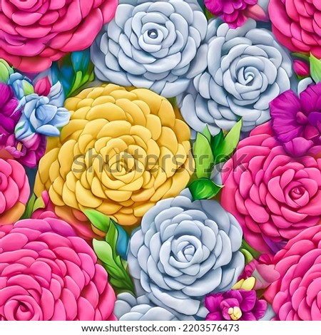 Seamless flower pattern, realistic and colorful painting. Tile print. 