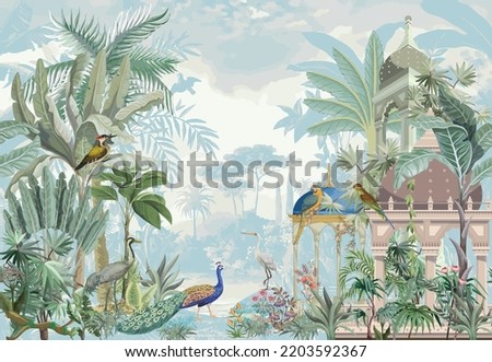 Traditional Mughal forest garden vector illustration pattern Royalty-Free Stock Photo #2203592367