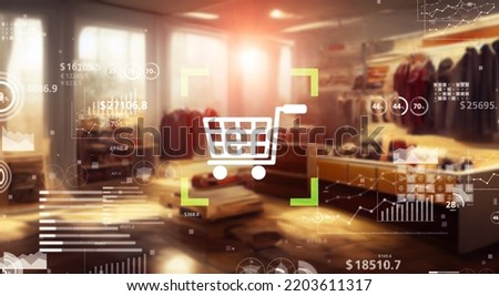 shopping and technology. e-commerce. Fintech. Wide angle visual for banners or  advertisements.