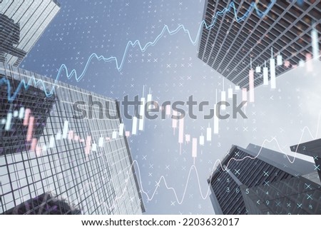 Creative glowing forex chart on blurry texture. Trade, finance, stats. Double exposure