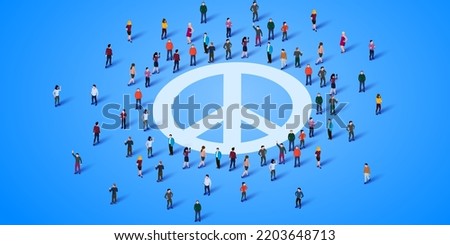 Large group of people stand around the peace symbol. Vector illustration Royalty-Free Stock Photo #2203648713