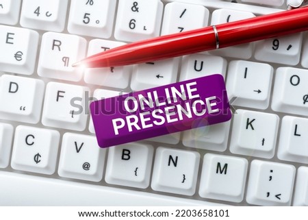 Text caption presenting Online Presenceexistence of someone that can be found via an online search. Conceptual photo existence of someone that can be found via an online search