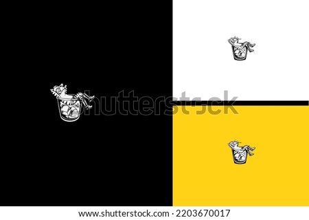 frog and glass vector black and white