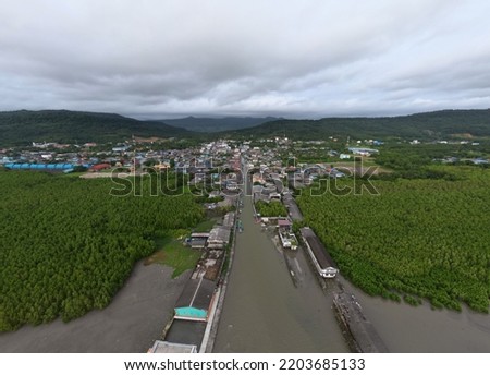 Aerial view of a community by the sea, Trat Province, Thailand