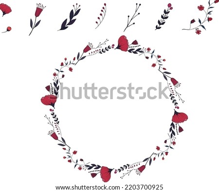 Hand drawn floral elements wreath isolated on white background. For cards, invitations, save the date cards