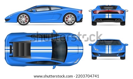 Sports car vector mockup on white background for vehicle branding, corporate identity. View from side, front, back, and top. All elements in the groups on separate layers for easy editing and recolor Royalty-Free Stock Photo #2203704741