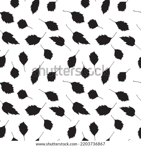 Seamless autumn leaves, autumn fabric print in black and white