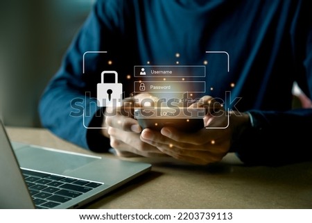 cybersecurity login with username and password , user privacy security , encryption and data . Royalty-Free Stock Photo #2203739113