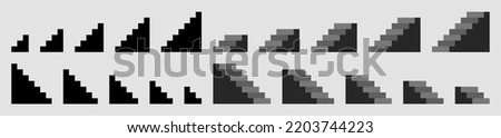 pixel minimal art set icons with black and white steps  Royalty-Free Stock Photo #2203744223