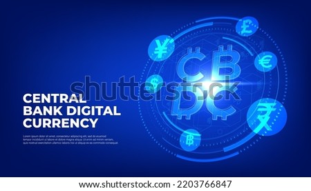 CBDC futuristic digital money on blue background. Central Bank Digital Currency banner vector. Royalty-Free Stock Photo #2203766847