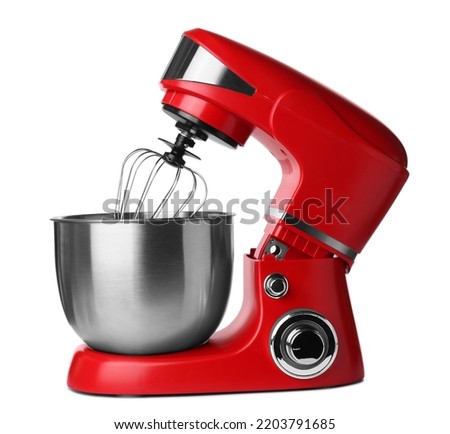 Modern red stand mixer isolated on white Royalty-Free Stock Photo #2203791685