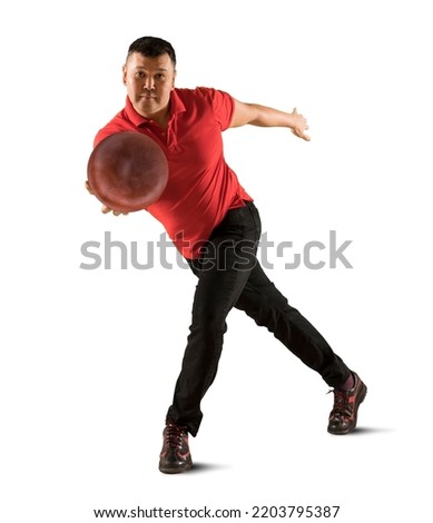 Professional bowling player in action. Isolated on white background 