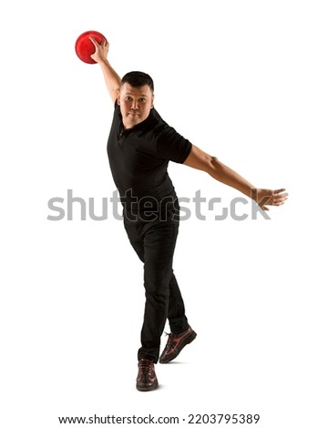 Professional bowling player in action. Isolated on white background 