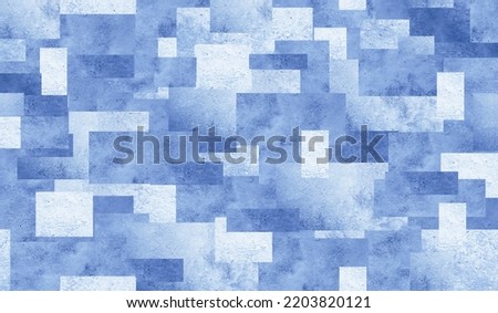 Blue white geometric abstract pattern. Seamless. Random light and dark color squares, rectangles or block. Background with space for design. Chaotic. Mosaic. Royalty-Free Stock Photo #2203820121