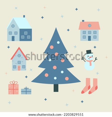 Set of christmas stickers, clip art.Party decoration banner, greeting card.