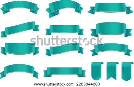 Set of Turquoise Color Ribbons and Tags isolated on white background. 3D Vector Illustration.	