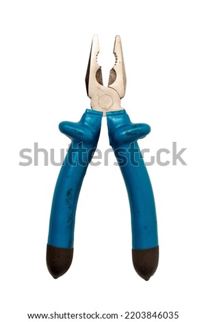 hand tool in blue with a rubberized handle, isolated on a white backdrop.
