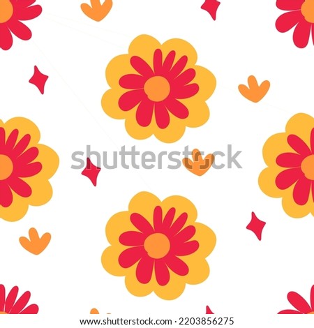 A pattern of flowers in the retro style of the 70s. Good vibes multi-colored picture. Vector 