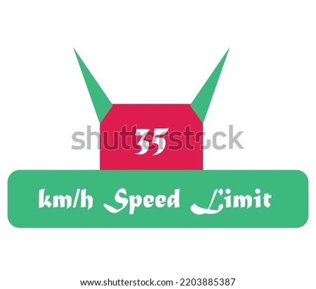 35 kmh Speed Limit sign label vector art illustration with stylish looking font and pink and green color with red background