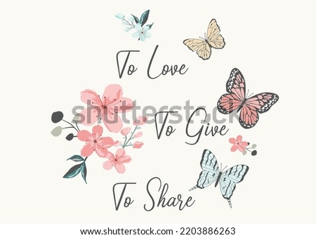 flowers and butterfly vector design hand drawn