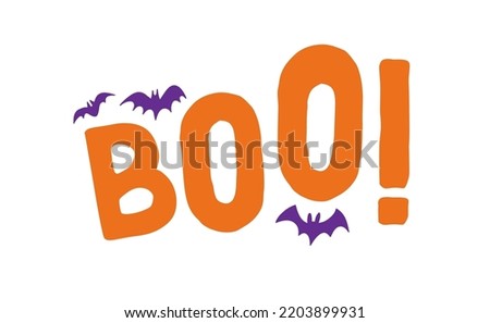 Boo! exclamation lettering. Halloween quote funny design with bats.  Royalty-Free Stock Photo #2203899931