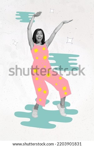 Vertical photo collage of nice pretty gorgeous adorable woman dancing dressed pink clothes stars isolated on white color background