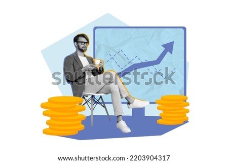 Creative 3d photo artwork graphics collage of successful relaxed man have enjoy break pause stocks funds growth passive income investor