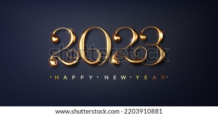 Happy new year 2023 banner. Golden Vector luxury text 2023 Happy new year. Gold Festive Numbers Design Royalty-Free Stock Photo #2203910881