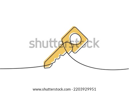 Key one line colored continuous drawing. Home key continuous one line colorful illustration. Vector minimalist linear illustration