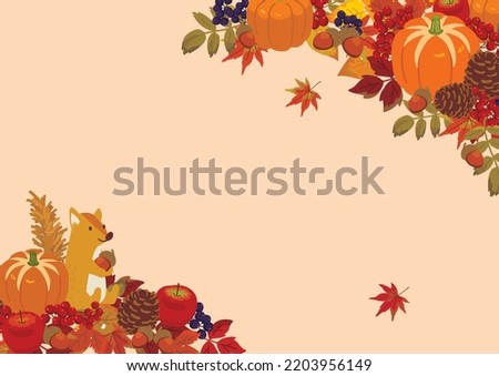 Vector illustration of autumn food and leaves background.