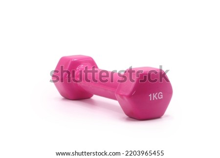 Pink dumbbell with one kilogram weight on white background Royalty-Free Stock Photo #2203965455