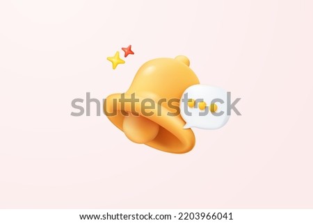 3D minimal notification bell icon with bubble speech floating around on pastel background. new alert 3d concept for social media element. 3d bell call alarm icon for message vector render illustration Royalty-Free Stock Photo #2203966041