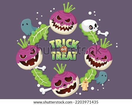 Flat halloween element collection in purple background. Vector illustration. Hand drawn halloween Royalty-Free Stock Photo #2203971435