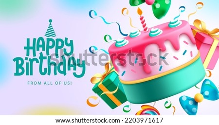 Birthday cake vector background design. Happy birthday greeting text with yummy cake element decoration for kids party occasion. Vector Illustration.
 Royalty-Free Stock Photo #2203971617