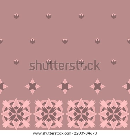 Traditional monochrome ornament dust pink shades background. Seamless pattern with geometric elements. Abstract flowers, stars and rhombus. 