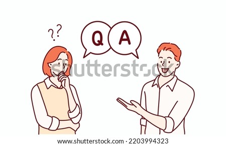 Q and A texts and men and women. QnA. Hand drawn style vector design illustrations. Royalty-Free Stock Photo #2203994323