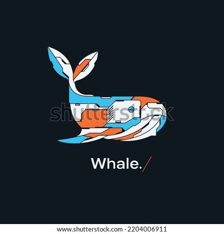 Whale abstract futuristic cyber style flat vector illustration