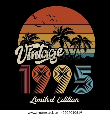 1995 vintage retro t shirt design, vector, black background