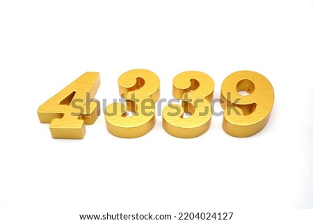   Number 4339 is made of gold-painted teak, 1 centimeter thick, placed on a white background to visualize it in 3D.                                 