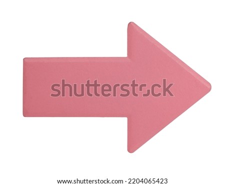 Pink arrow direction sign isolated on white background. Object shaped symbol concept 